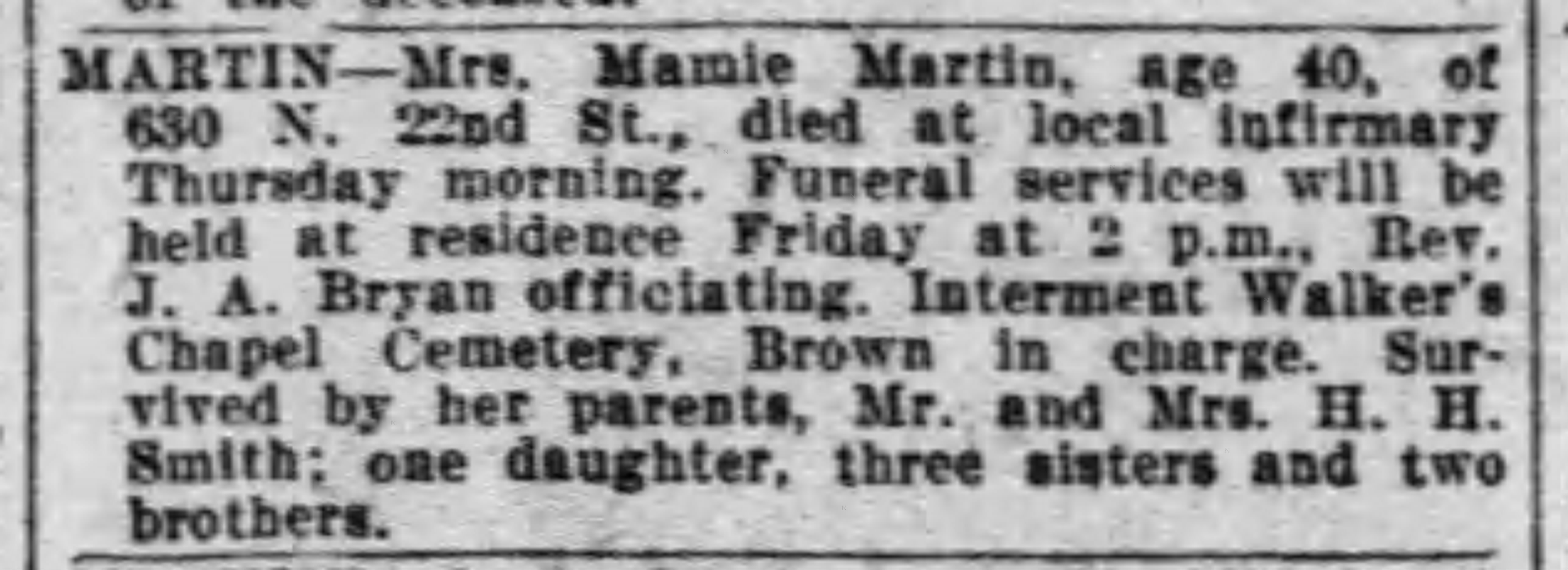 Mamie Martin obituary